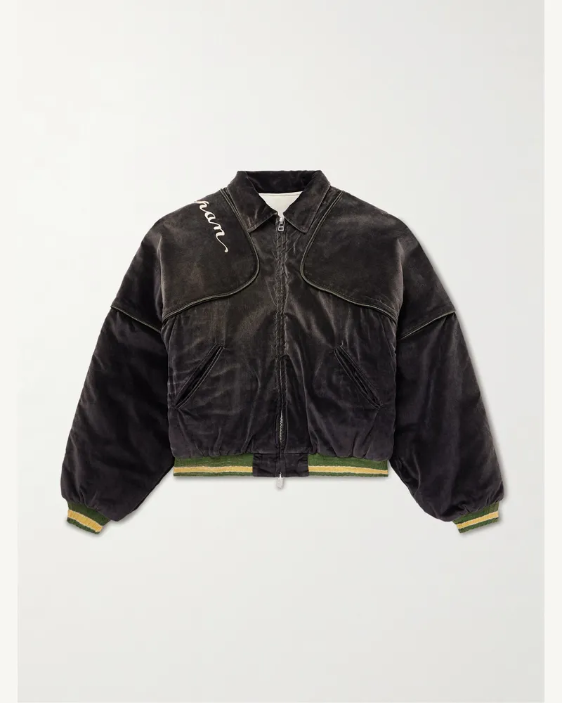KAPITAL Bomberjacke aus Baumwollsamt mit Logostickerei und Reißverschluss Schwarz