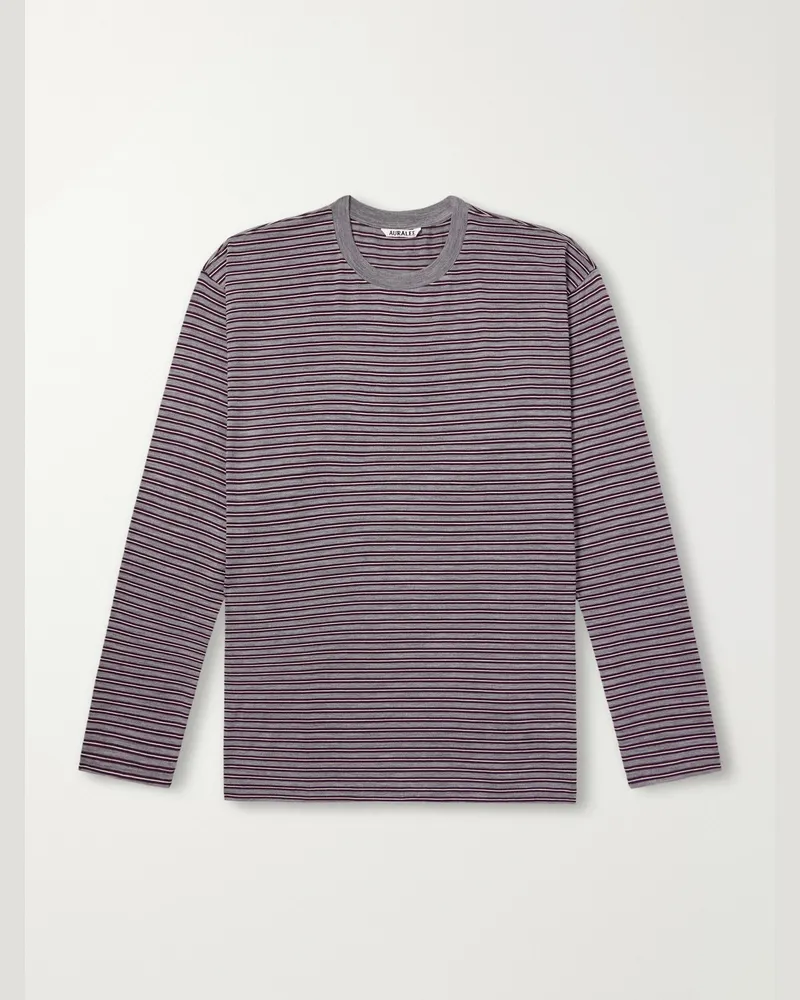 AURALEE Striped Wool-Jersey T-Shirt Gray