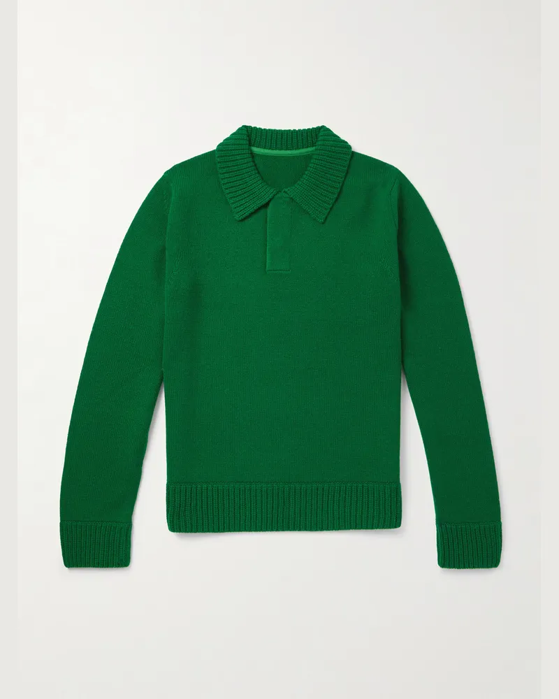 Sacai Schmal geschnittener Pullover aus Wolle mit Polokragen Grün