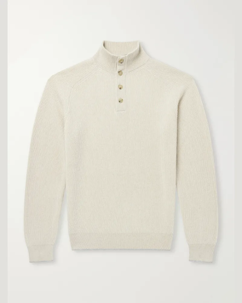 Fedeli Kyoto Ribbed Cashmere Polo Shirt Neutrals