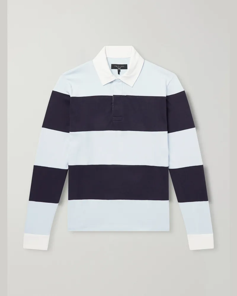 Rag & Bone Striped Cotton-Jersey Polo Shirt Blue