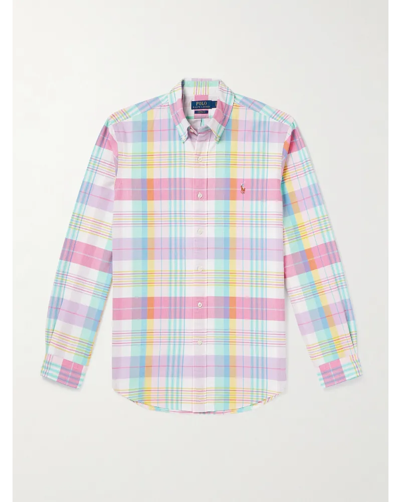 Ralph Lauren Kariertes Hemd aus Baumwoll-Oxford mit Button-Down-Kragen und Logostickerei Pink