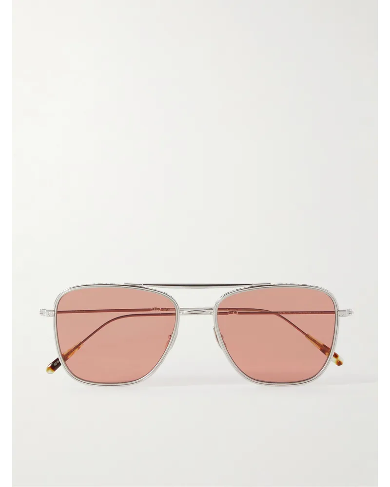 Garrett Leight Novarro silberfarbene Pilotensonnenbrille Silber