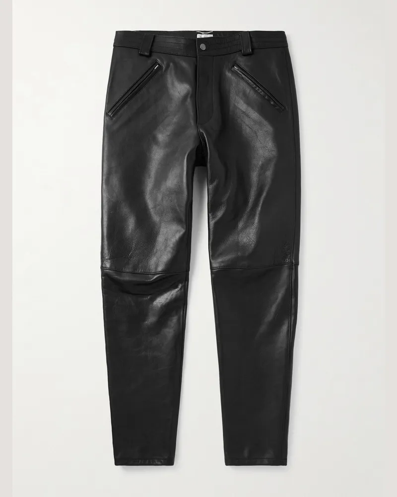 Saint Laurent Schmal zulaufende Hose aus Leder Schwarz