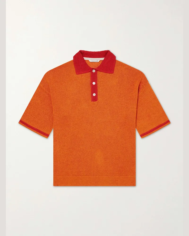 A Kind Of Guise Open-Knit Organic Cotton and Linen-Blend Polo Shirt Orange