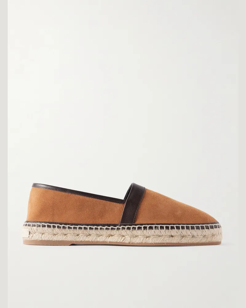 Manolo Blahnik Nerano Espadrilles aus Veloursleder mit Lederbesatz Orange