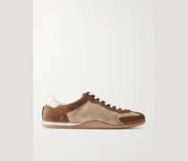 Rochelle Monogrammed Leather and Suede-Trimmed Canvas Sneakers