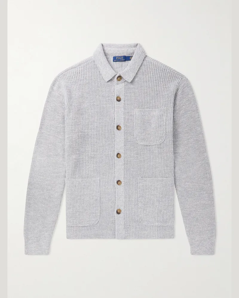 Ralph Lauren Ribbed Cotton Cardigan Gray