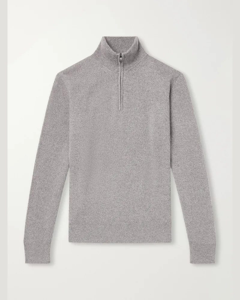 PIACENZA 1733 Ribbed Cashmere Half-Zip Sweater Gray