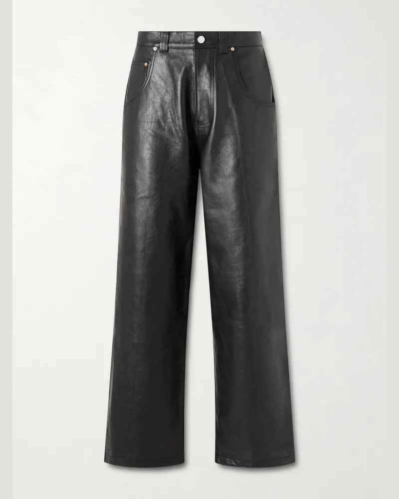 VETEMENTS Straight-Leg Leather Trousers Black