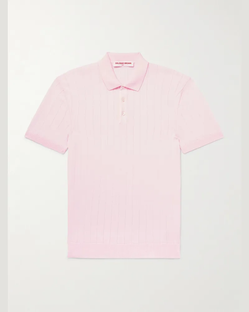 Orlebar Brown Burnham schmal geschnittenes Polohemd aus Biobaumwolle in Rippstrick Pink