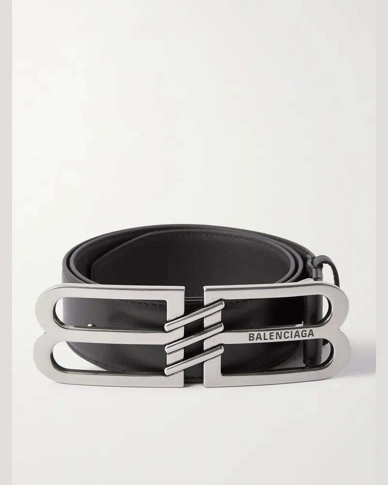 Balenciaga 4cm Logo-Embellished Leather Belt Black