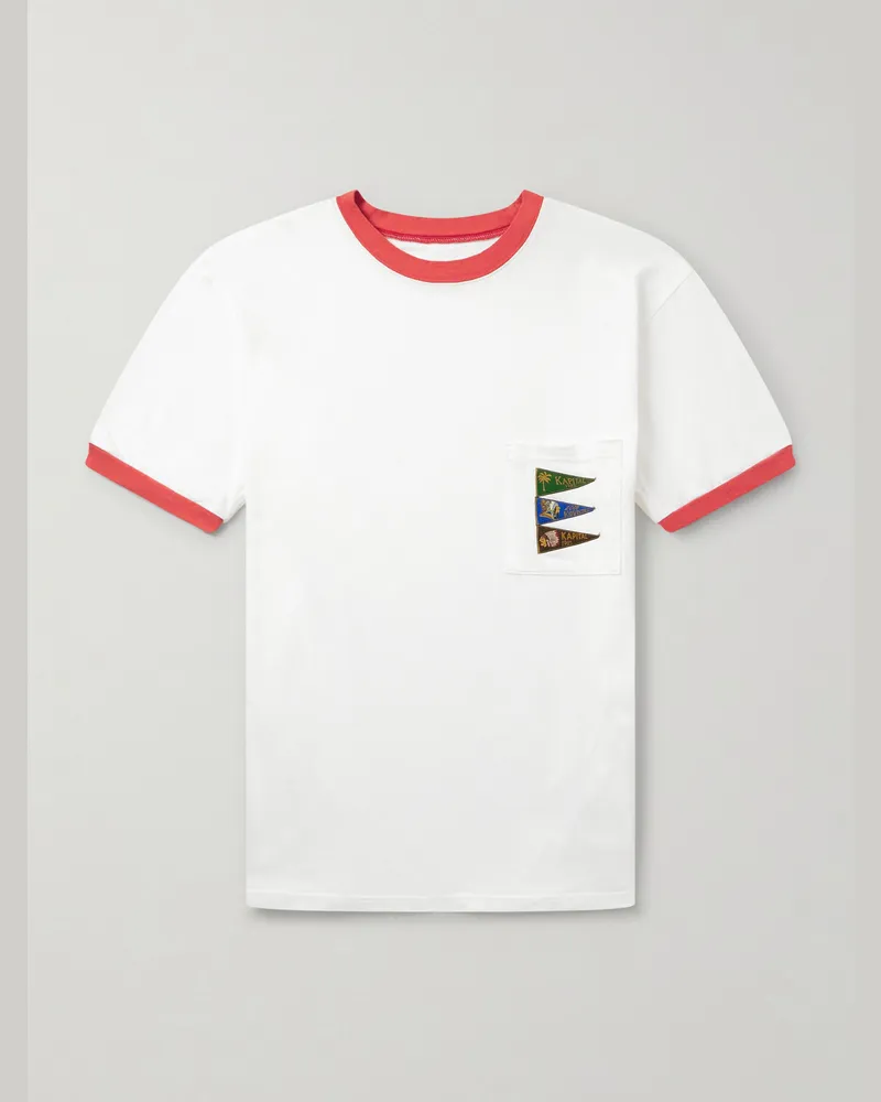 KAPITAL Pennant Ringer Logo-Appliquéd Cotton-Jersey T-Shirt White