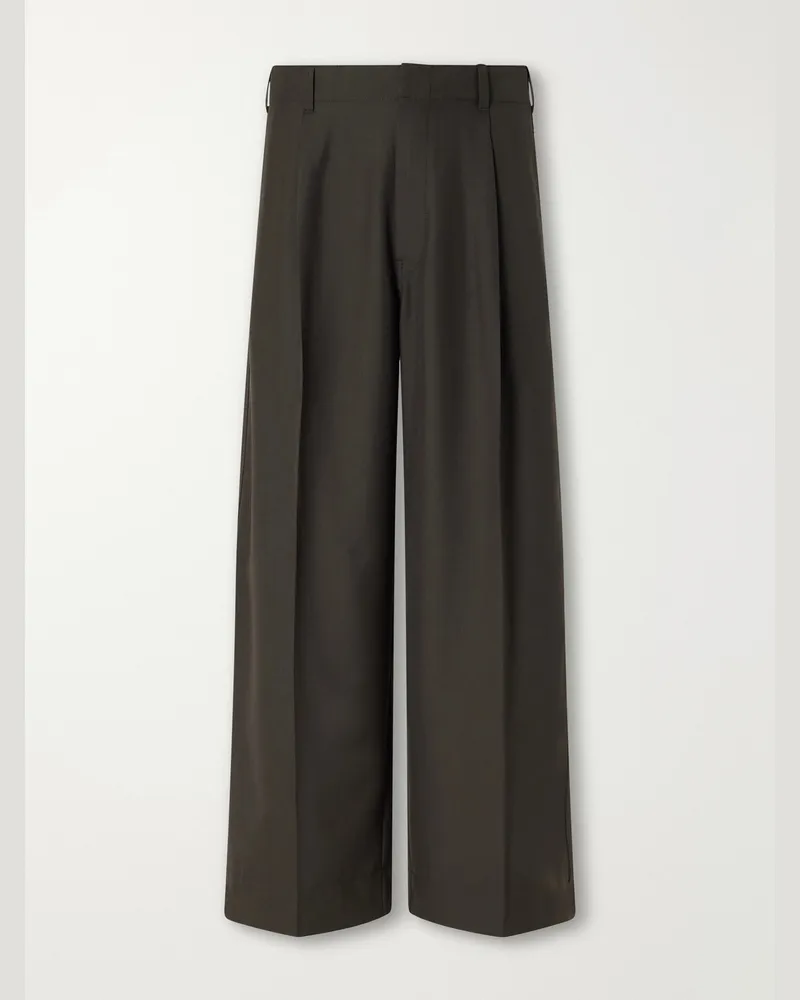 Christophe Lemaire Straight-Leg Pleated Woven Trousers Brown