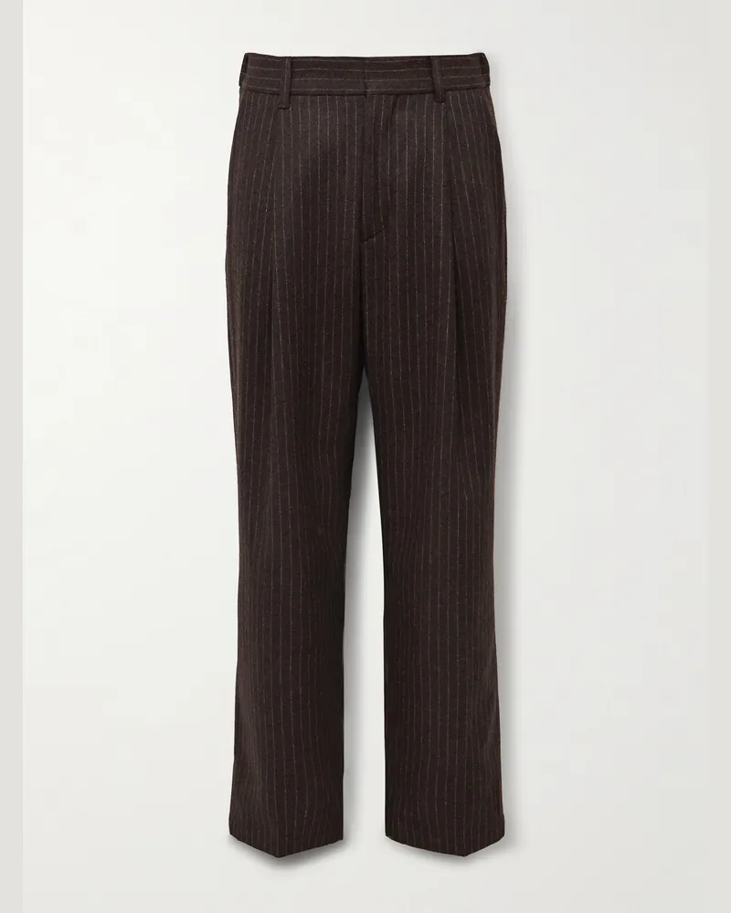 NN 07 Kay 1630 gerade geschnittene Hose aus Filz aus einer recycelten Wollmischung mit Nadelstreifen und Falten Braun