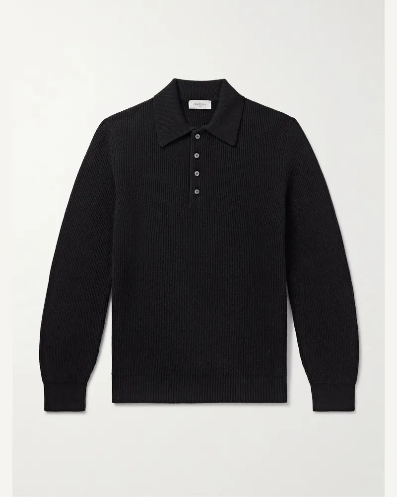 PIACENZA 1733 Ribbed Cashmere Polo Shirt Black