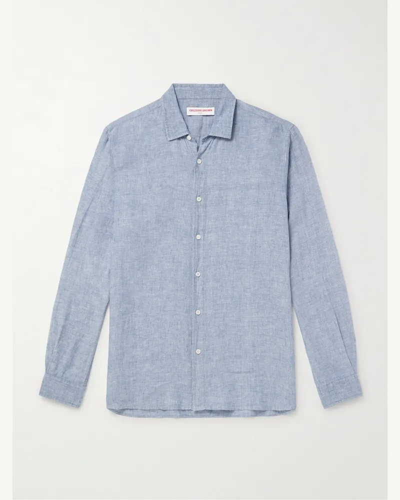 Orlebar Brown Justin Hemd aus Leinen-Chambray Blau