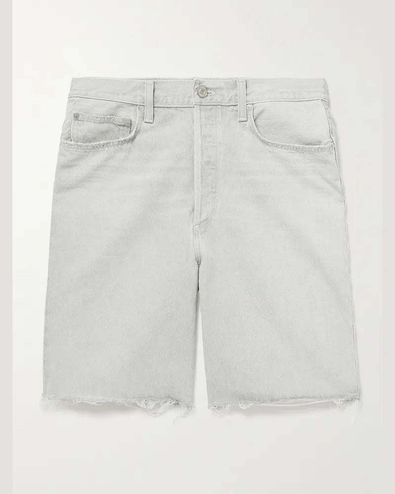 AGOLDE Anson Straight-Leg Frayed Organic Denim Shorts Gray