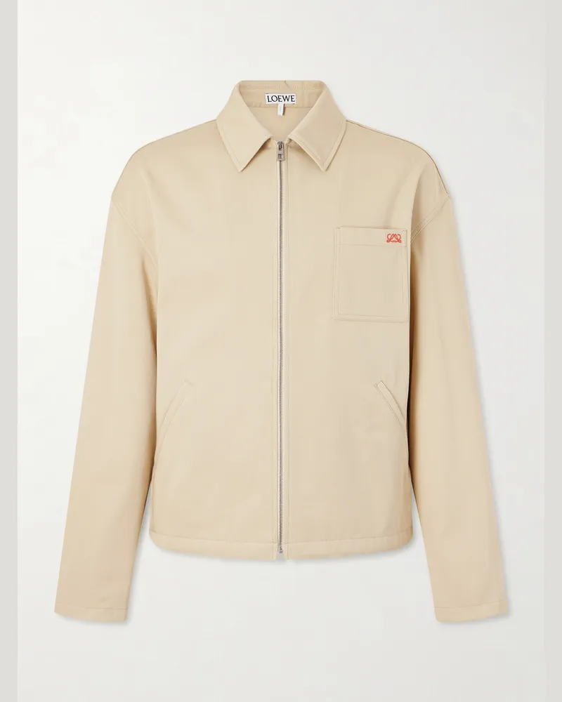 Loewe Logo-Embroidered Cotton-Twill Jacket Neutrals