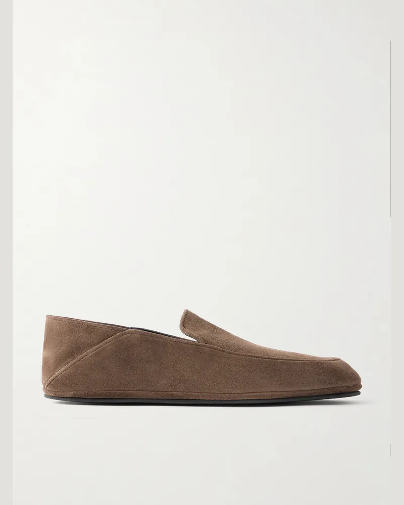 John Lobb Kingston II Collapsible-Heel Suede Loafers Brown