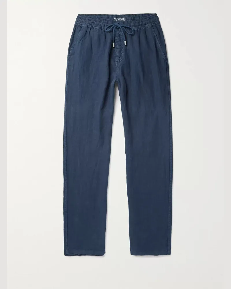 Vilebrequin Pacha Wide-Leg Linen Drawstring Trousers Blue