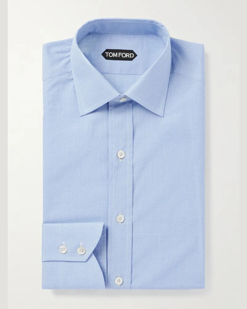 Tom Ford Schmal geschnittenes Hemd aus karierter Baumwollpopeline mit Cutaway-Kragen Blau