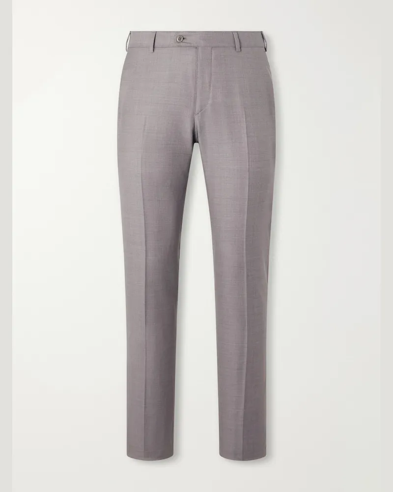 Brioni Slim-Fit Wool-Gabardine Trousers Gray