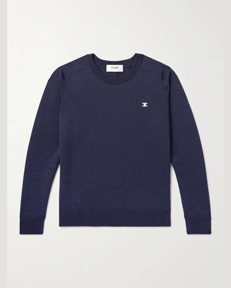 Celine Pullover aus Wolle mit Logostickerei Blau