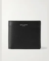 Saint Laurent Aufklappbares Portemonnaie aus genarbtem Leder mit Logoprint Schwarz