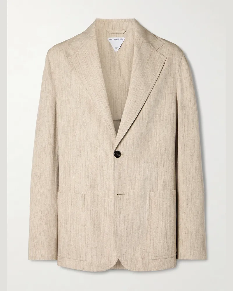 Bottega Veneta Oversized Woven Suit Jacket Neutrals