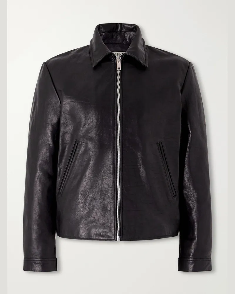 Totême Distressed Leather Jacket Black
