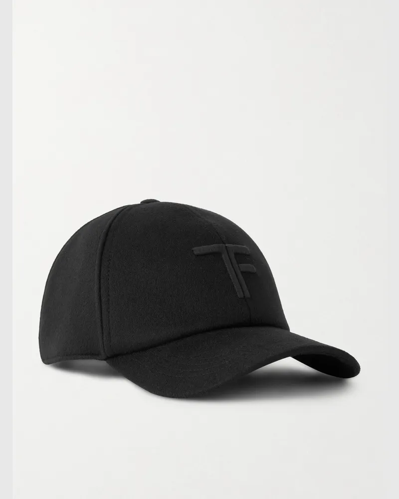 Tom Ford Baseballkappe aus Kaschmir mit Lederbesatz und Logostickerei Schwarz