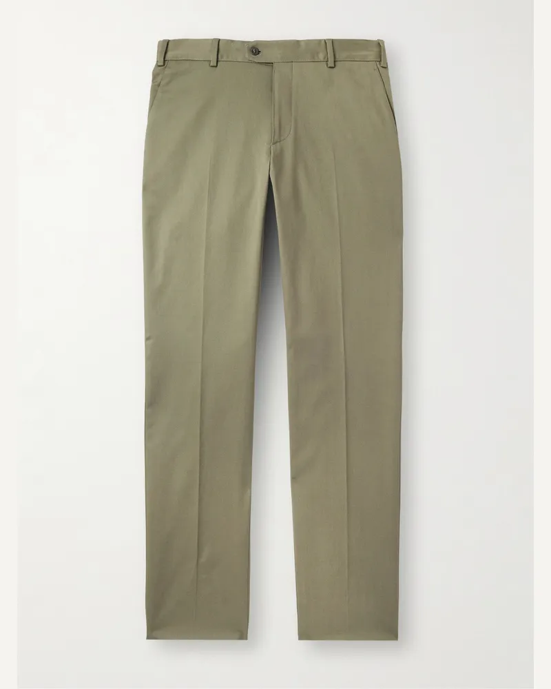 Brioni Pienza schmal zulaufende Hose aus Twill aus einer Baumwollmischung Grün
