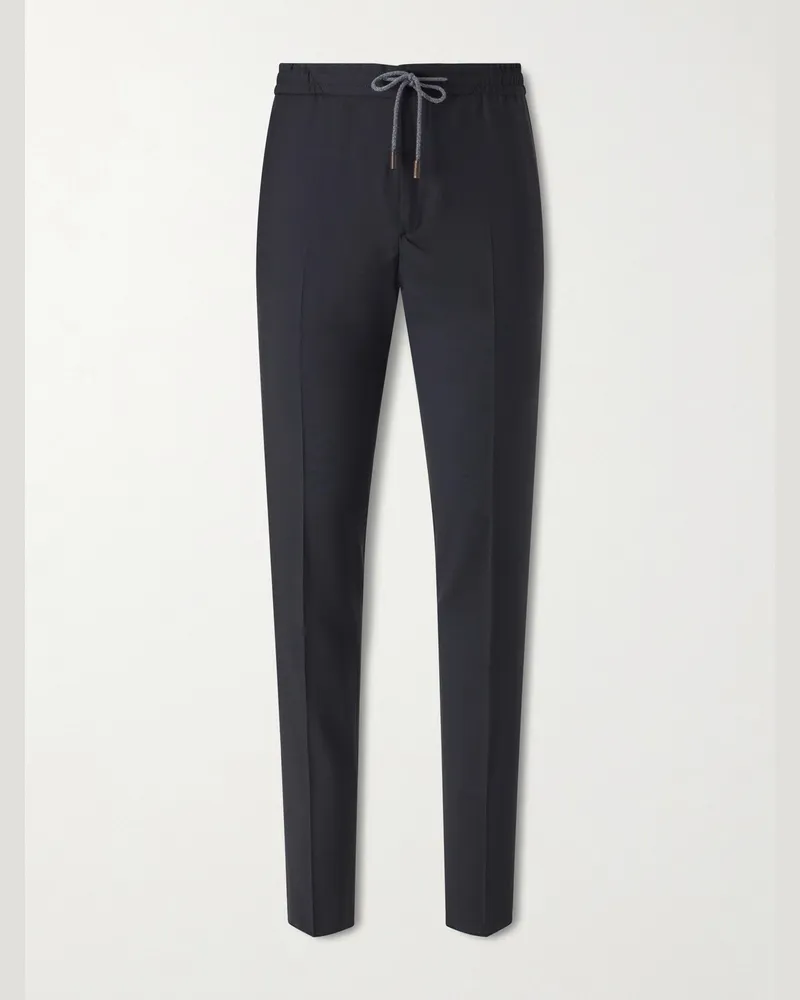Slowear Slim-Leg Virgin Wool Drawstring Trousers Black