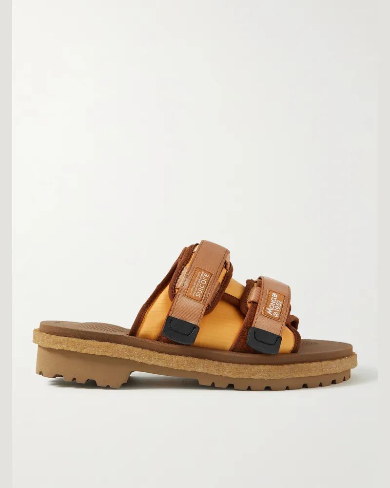 Moncler Suicoke 2 Moncler 1952 Moto Mountain Ripstop and Rubber Slides Brown