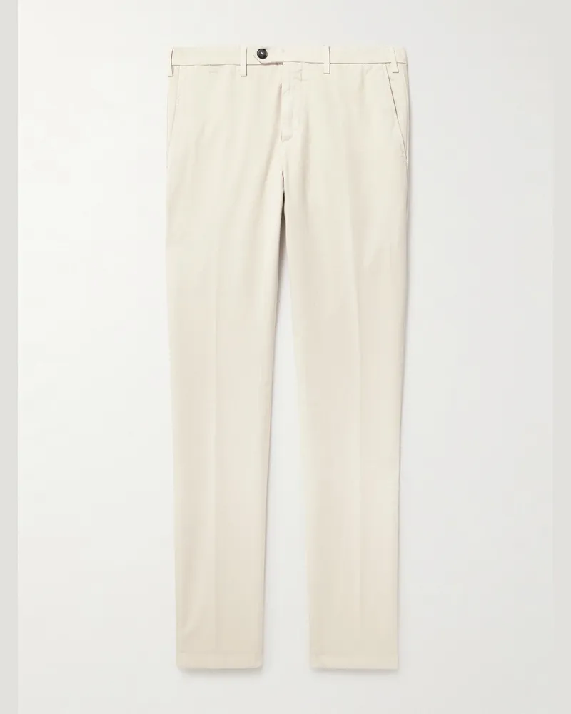 Canali Schmal und gerade geschnittene Chino aus Stretch-Baumwoll-Twill in Stückfärbung Neutral