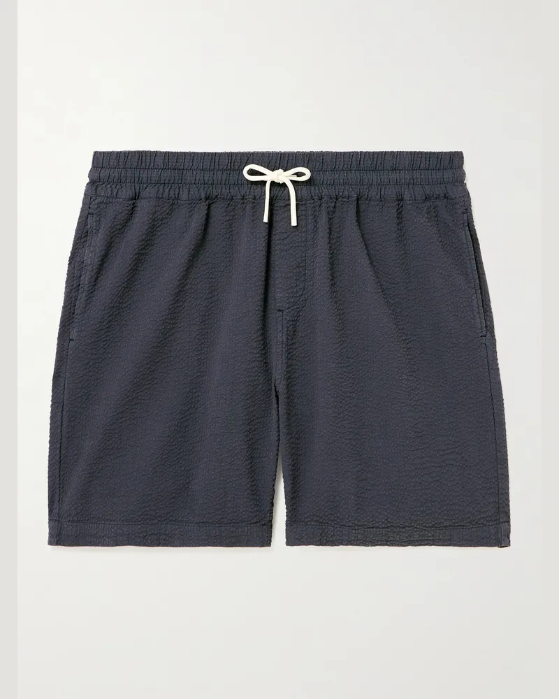 Portuguese Flannel Atlantico gerade geschnittene Shorts aus Baumwoll-Seersucker mit Kordelzugbund Blau