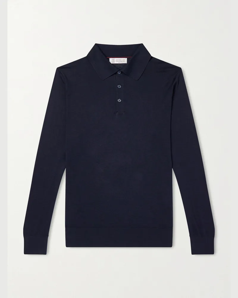 Brunello Cucinelli Silk and Cotton-Blend Polo Shirt Blue