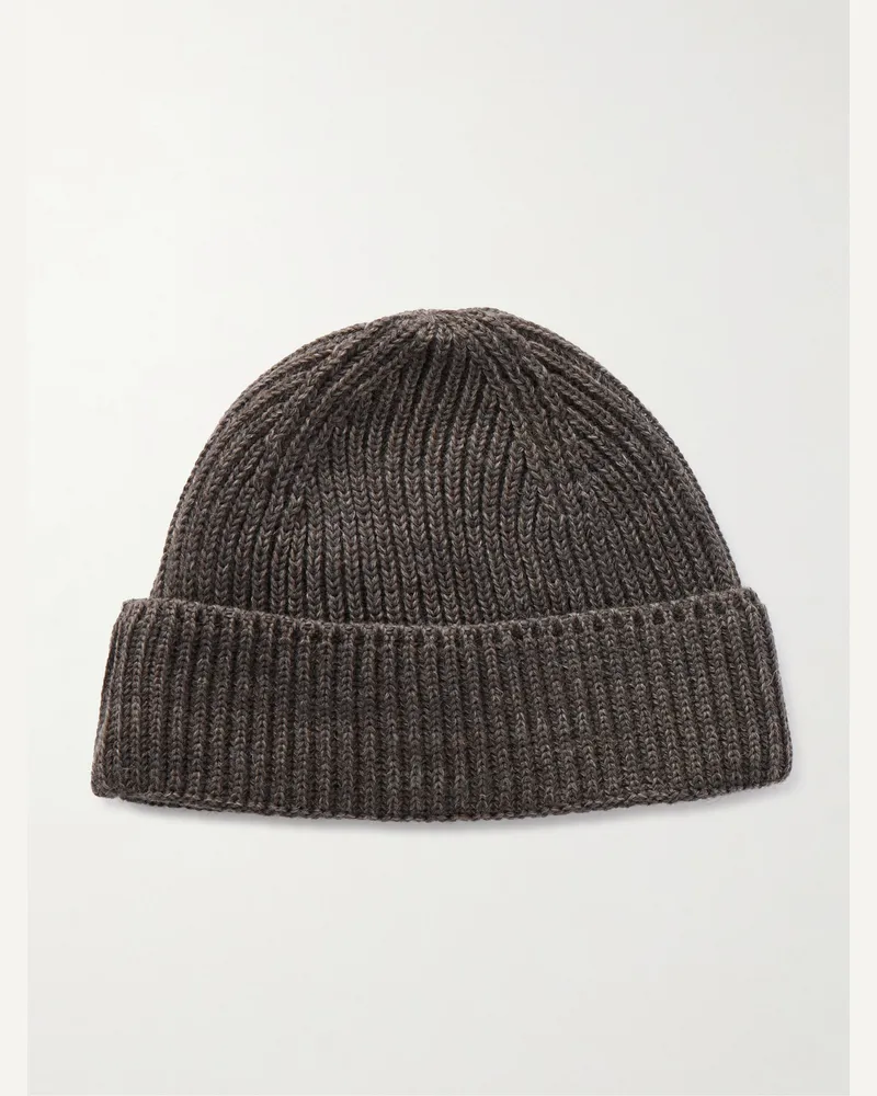 S.N.S Herning Fender Beanie aus Schurwolle in Rippstrick Braun