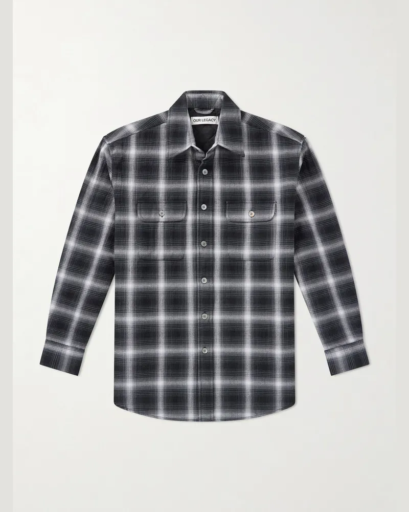 Our Legacy Moss Hemd aus kariertem Baumwollflanell Schwarz