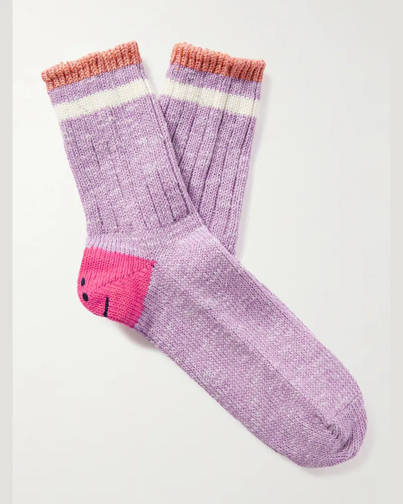 KAPITAL Happy Heels Socken aus einer Baumwollmischung in Rippstrick mit Streifen Lila