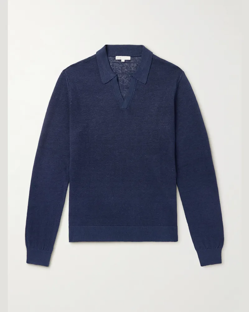 Onia Pullover aus Leinen mit Polokragen Blau