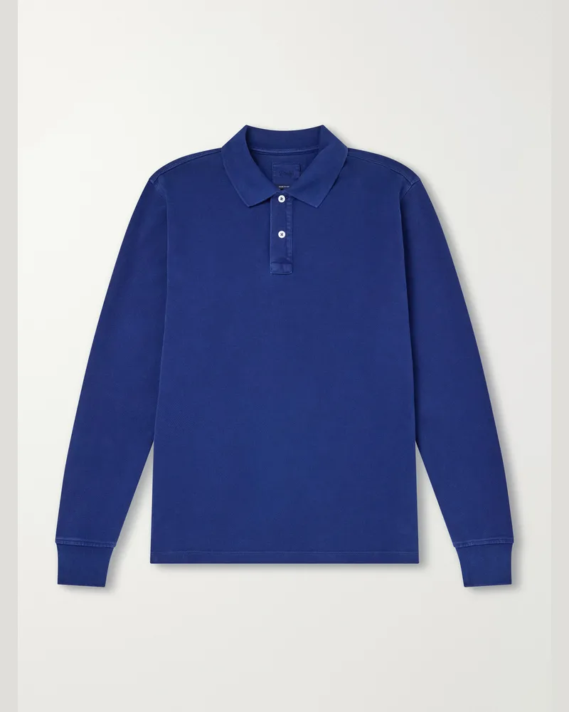 Drake's Indigo-Dyed Cotton-Piqué Polo Shirt Blue