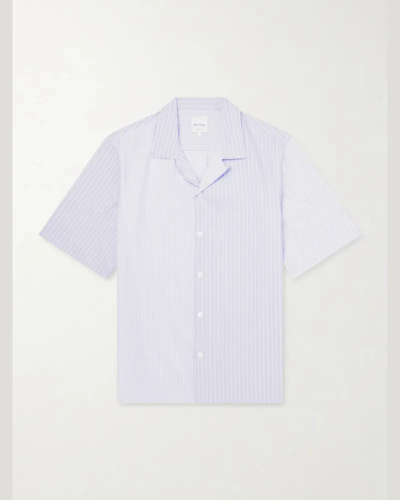 Paul Smith Camp-Collar Striped Cotton-Poplin Shirt Blue