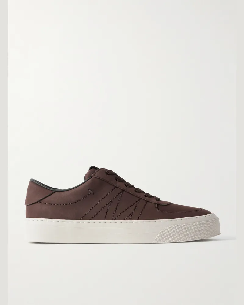 Moncler Monclub Sneakers aus Nubukleder mit Stickereien Braun