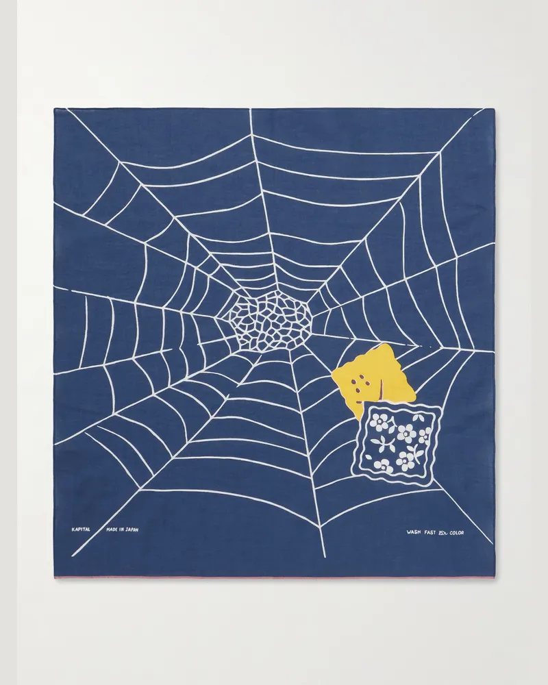 KAPITAL Fastcolor Printed Selvedge Cotton-Voile Bandana Blue