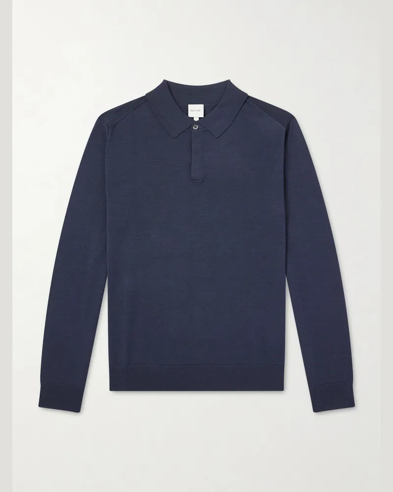 Paul Smith Merino Wool Polo Shirt Blue