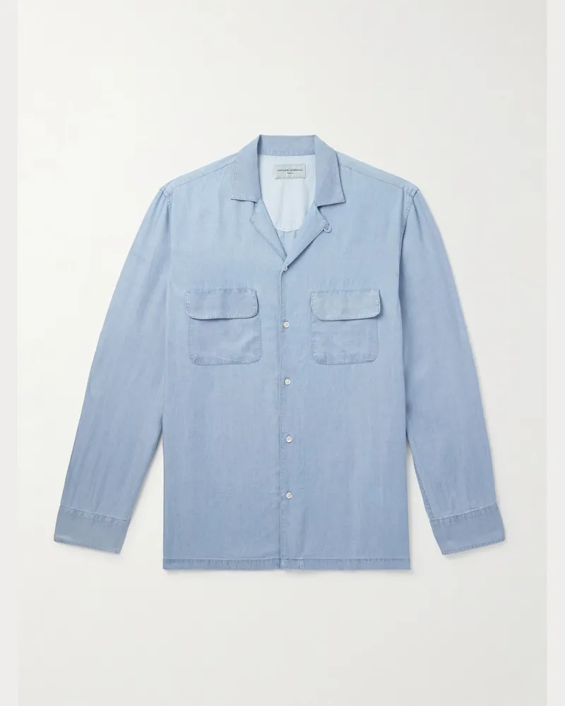 Officine Generale Leto Hemd aus Lyocell mit wandelbarem Kragen Blau