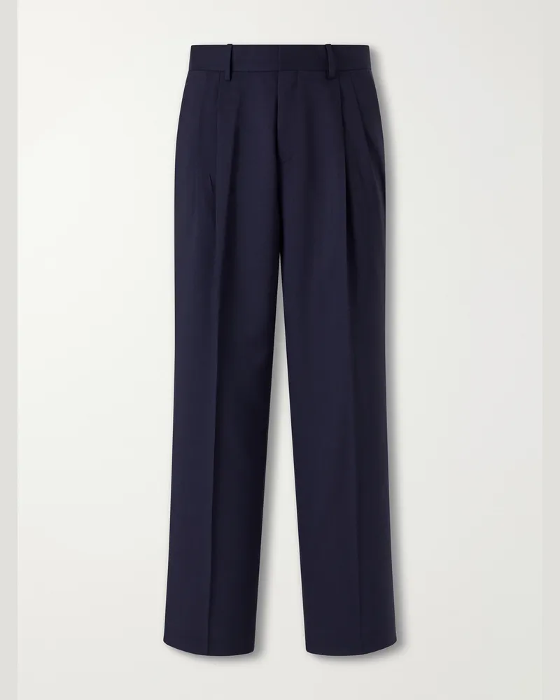 MR P. Wide-Leg Pleated Wool Suit Trousers Blue