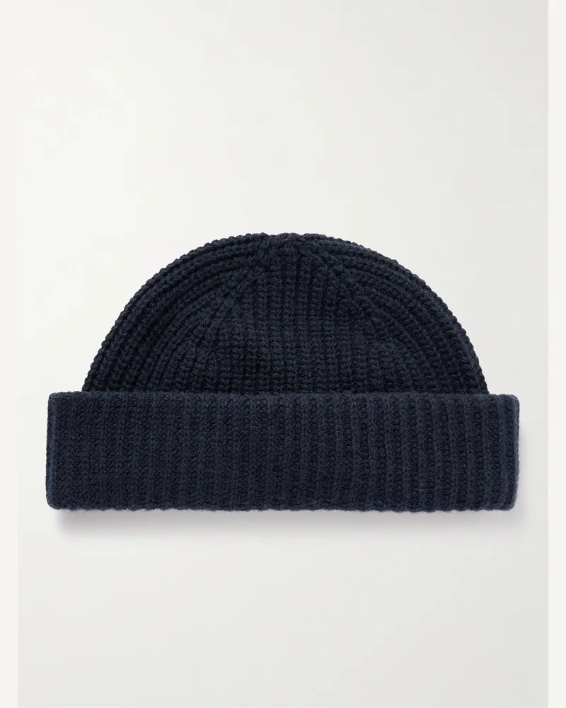 NN 07 Sailor 6650 Beanie aus einer Wollmischung in Rippstrick Blau